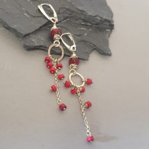 Długie kolczyki srebro 925 z lampwork i winem korali – artystyczne, ręcznie robione