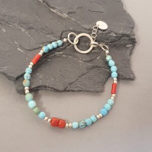 Bransoletka srebrna 925 – turkus afrykański i koral