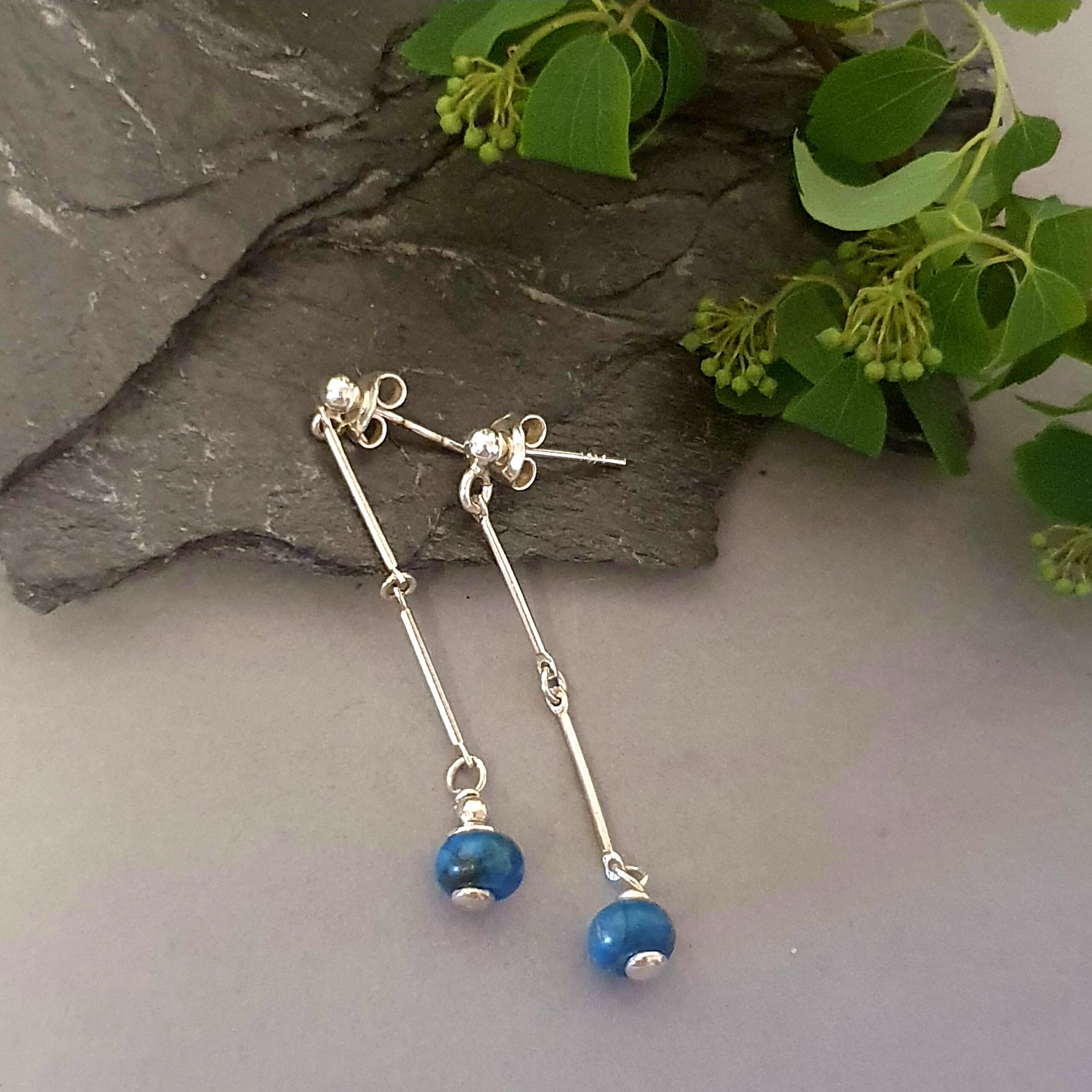 Długie kolczyki srebrne 925 z lapis lazuli – minimalistyczne, eleganckie, ręcznie robione - obrazek 3