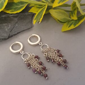 Srebrne Kolczyki 925 z Granatem – Eleganckie Wiszące Kolczyki z Naturalnych Kamieni