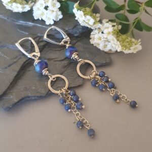 Długie kolczyki srebro 925 z lampwork i lapis lazuli – artystyczne, ręcznie robione
