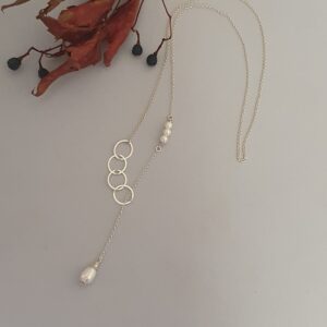 Srebrny naszyjnik lariat z perłą | Ruchomy, regulowany I Naszyjnik ze srebra próby 925 z perłą słodkowodną delikatny naszyjnik z perłą, minimalistyczny naszyjnik, naszyjnik z perłą.