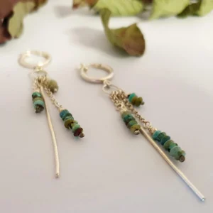 Kolczyki ze srebra 925 z afrykańskim turkusem – boho długie kolczyki