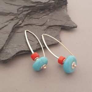Kolczyki z koralem i turkusem – ręcznie robiona biżuteria boho ze srebra 925