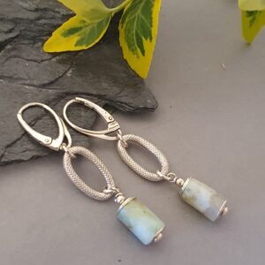 Srebrne 925 kolczyki z opalem peruwiańskim • Naturalny opal mięta • Kolczyki handmade prezent • Eleganckie kolczyki z kamieniem
