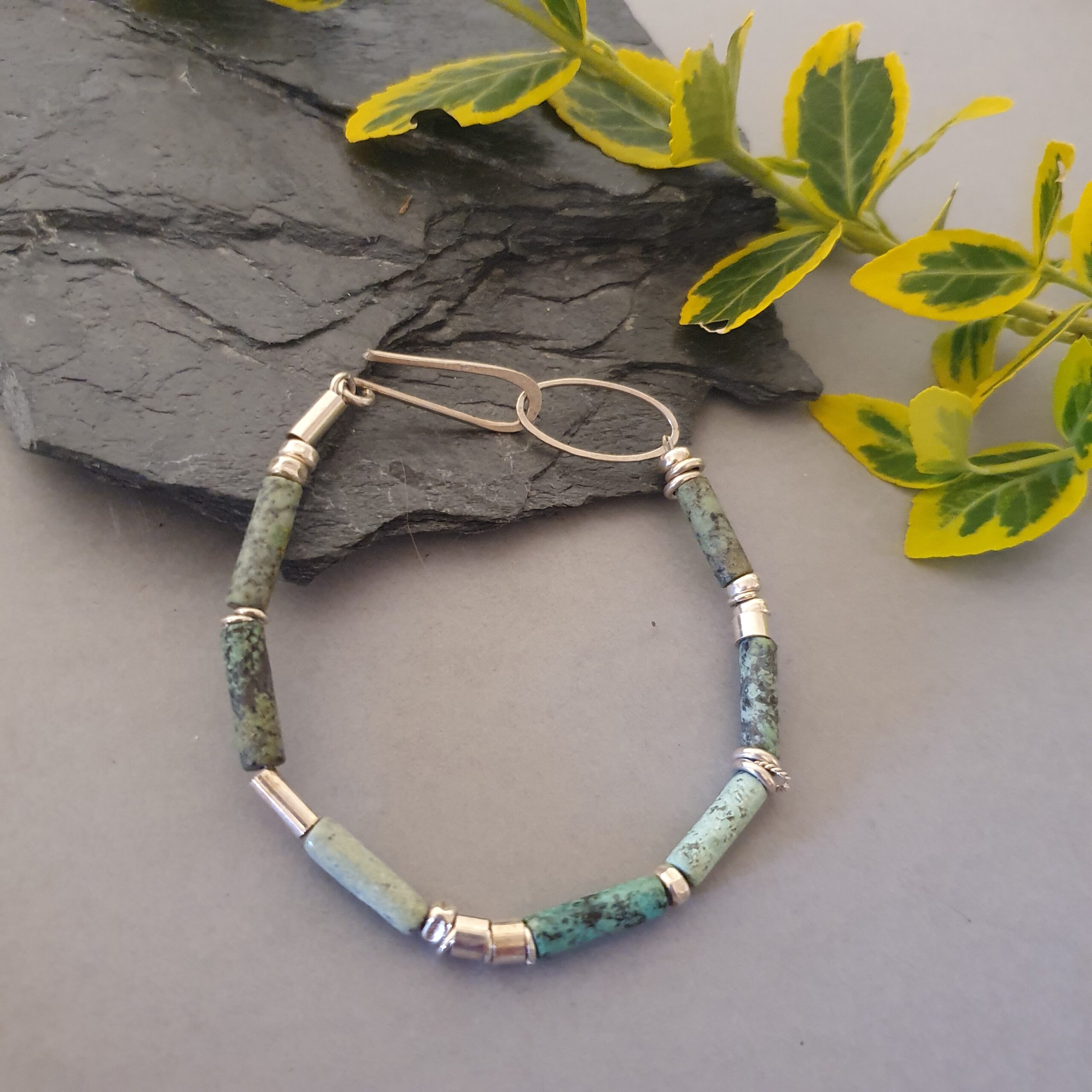 Srebrna bransoletka 925 z turkusem afrykańskim – boho - obrazek 2