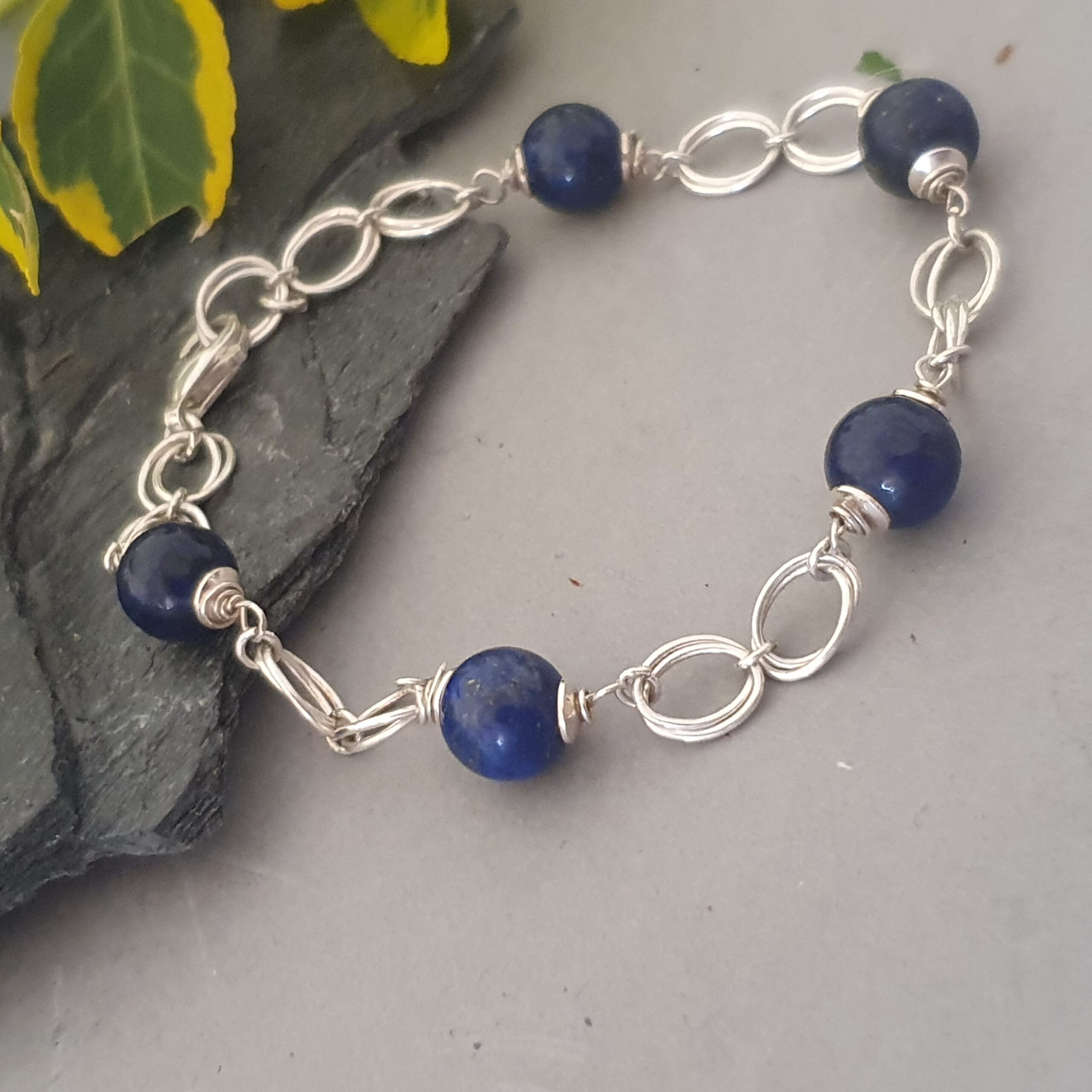 925 srebrna bransoletka z Lapisem Lazuli - obrazek 4