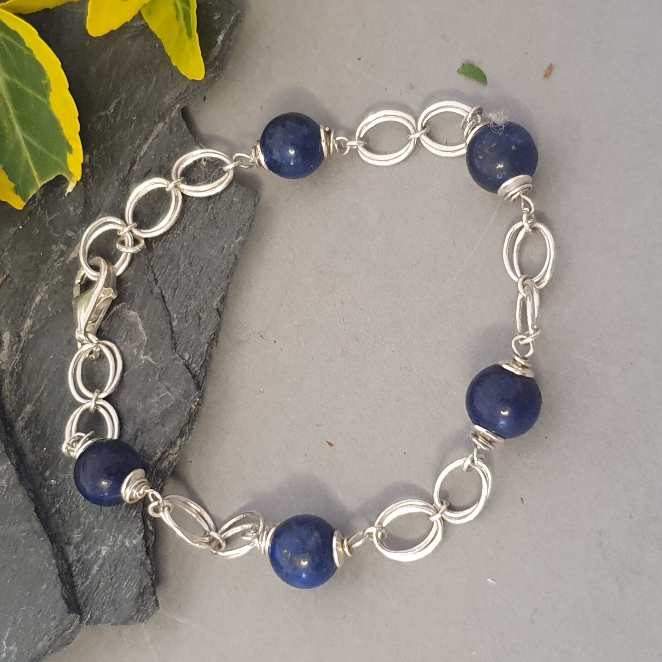 925 srebrna bransoletka z Lapisem Lazuli - obrazek 3