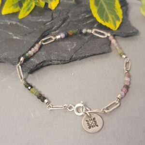 Srebrna bransoletka 925 z turmalinem i zawieszką lotosu