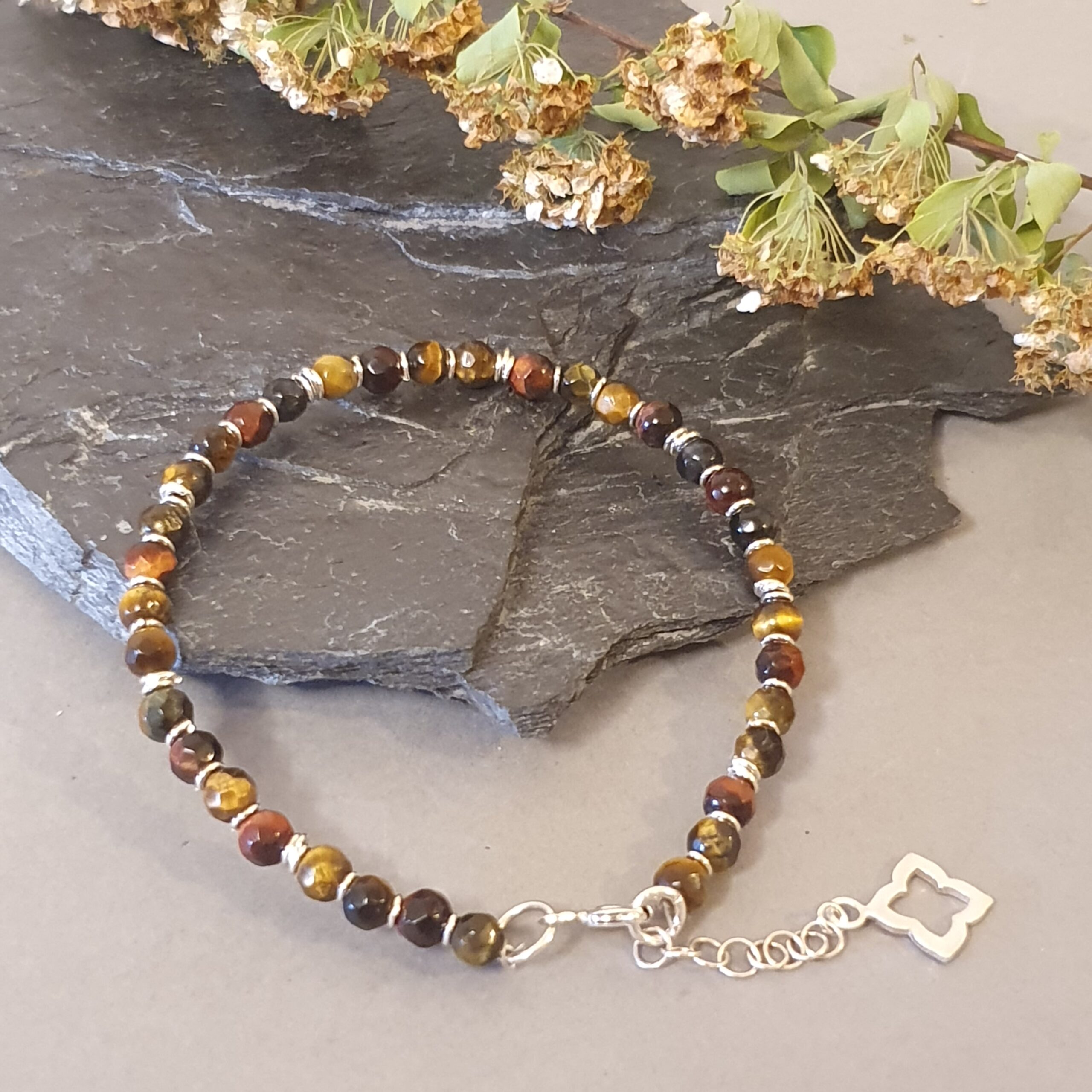 925 srebna brasnoletka -Bransoletka z naturalnych kamieni – tygrysie oko - obrazek 8