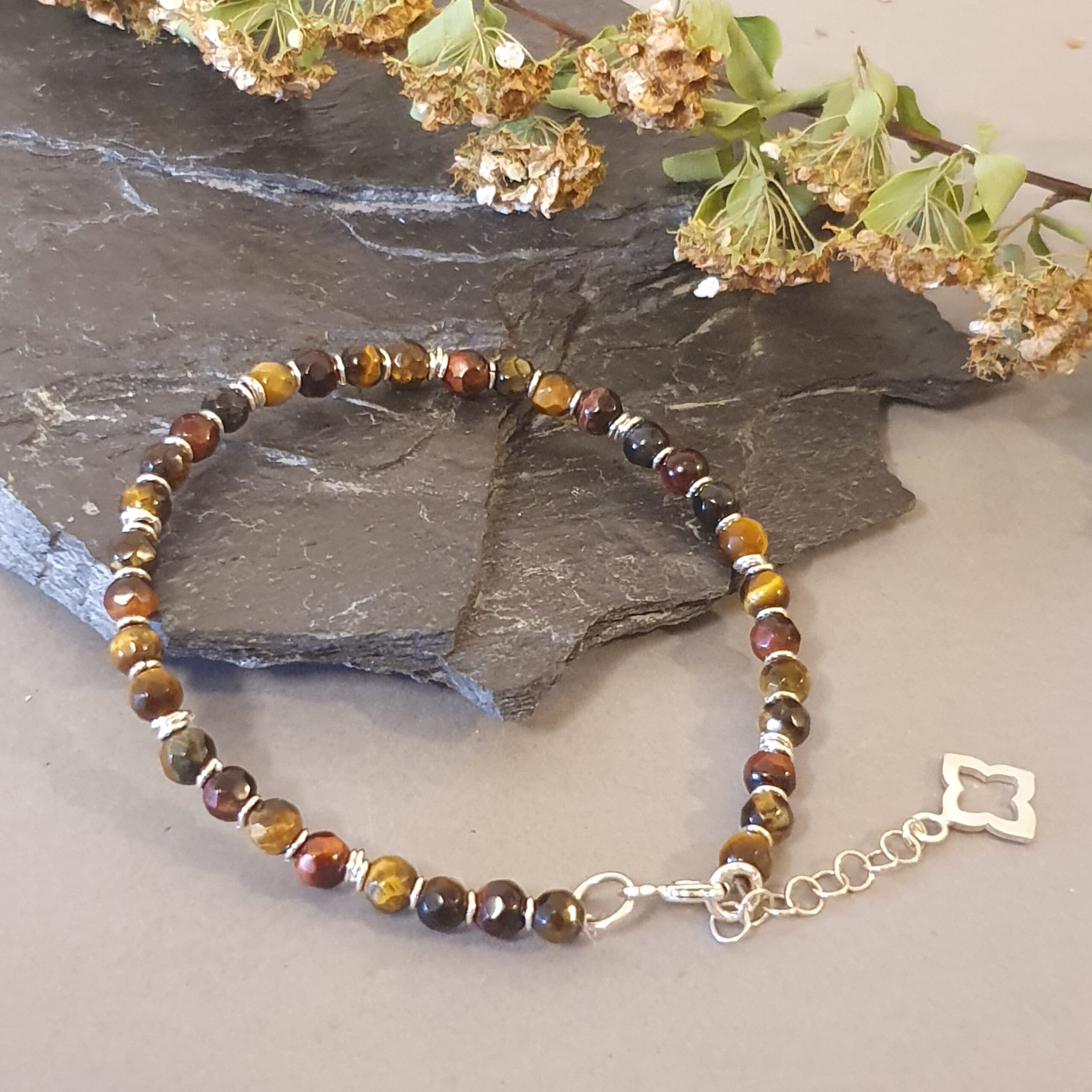 925 srebna brasnoletka -Bransoletka z naturalnych kamieni – tygrysie oko - obrazek 7