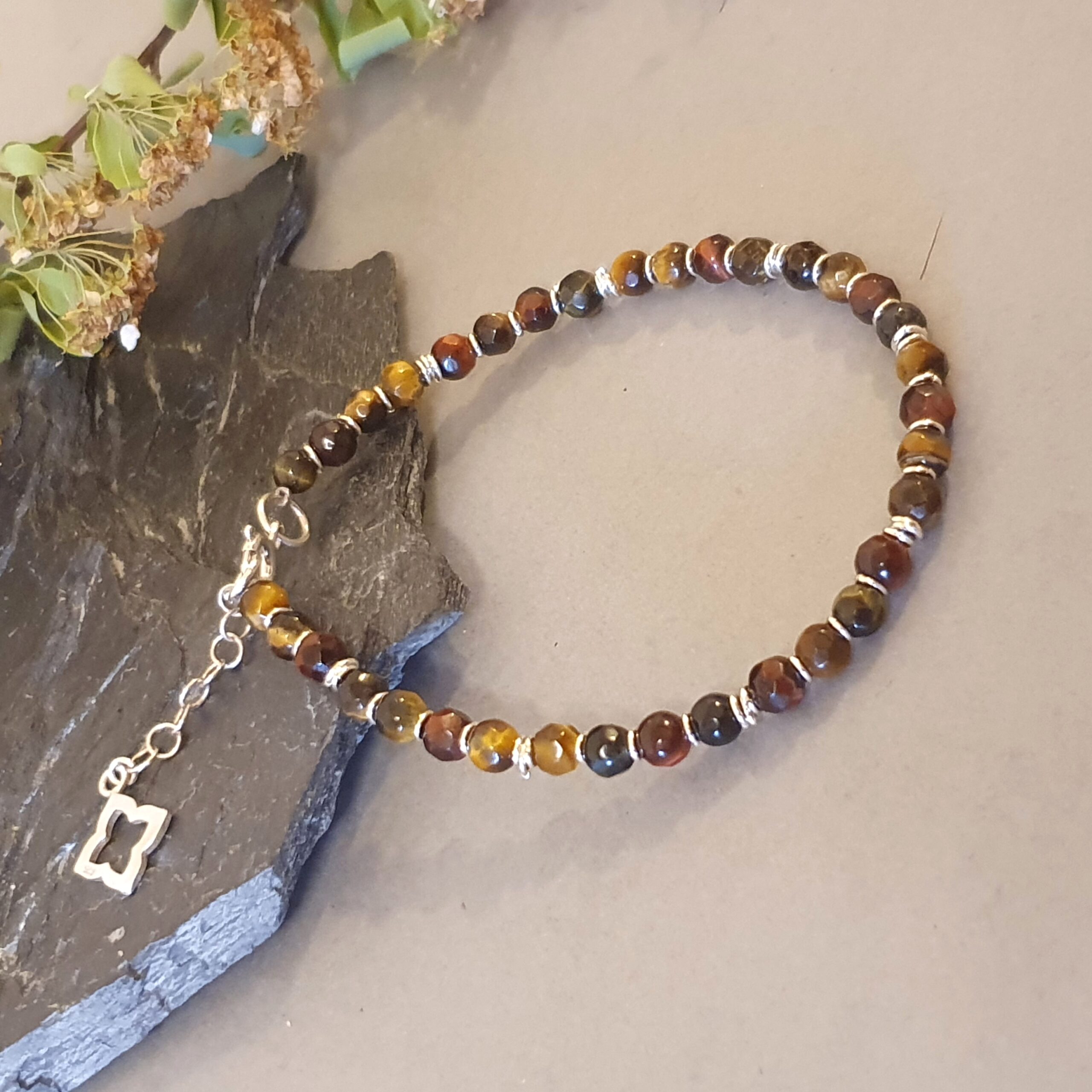 925 srebna brasnoletka -Bransoletka z naturalnych kamieni – tygrysie oko - obrazek 5