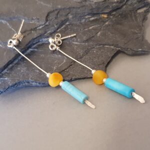 Eleganckie kolczyki z bursztynem i turkusem – srebro 925, biżuteria autorska