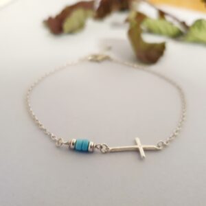 Srebrna bransoletka 925 z krzyżykiem i zawieszką kuleczką