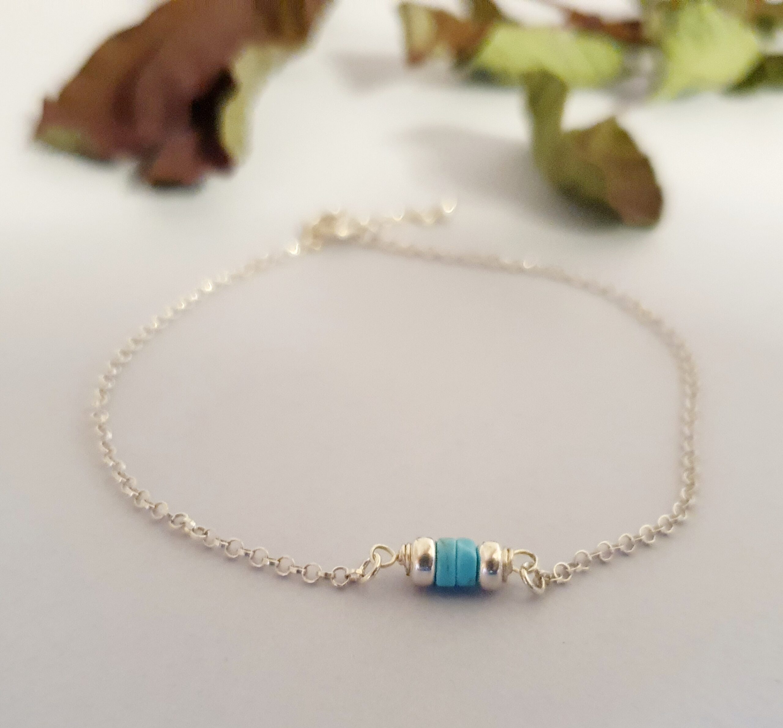 Srebrna bransoletka 925 z turkusem i zawieszką kuleczką - obrazek 3