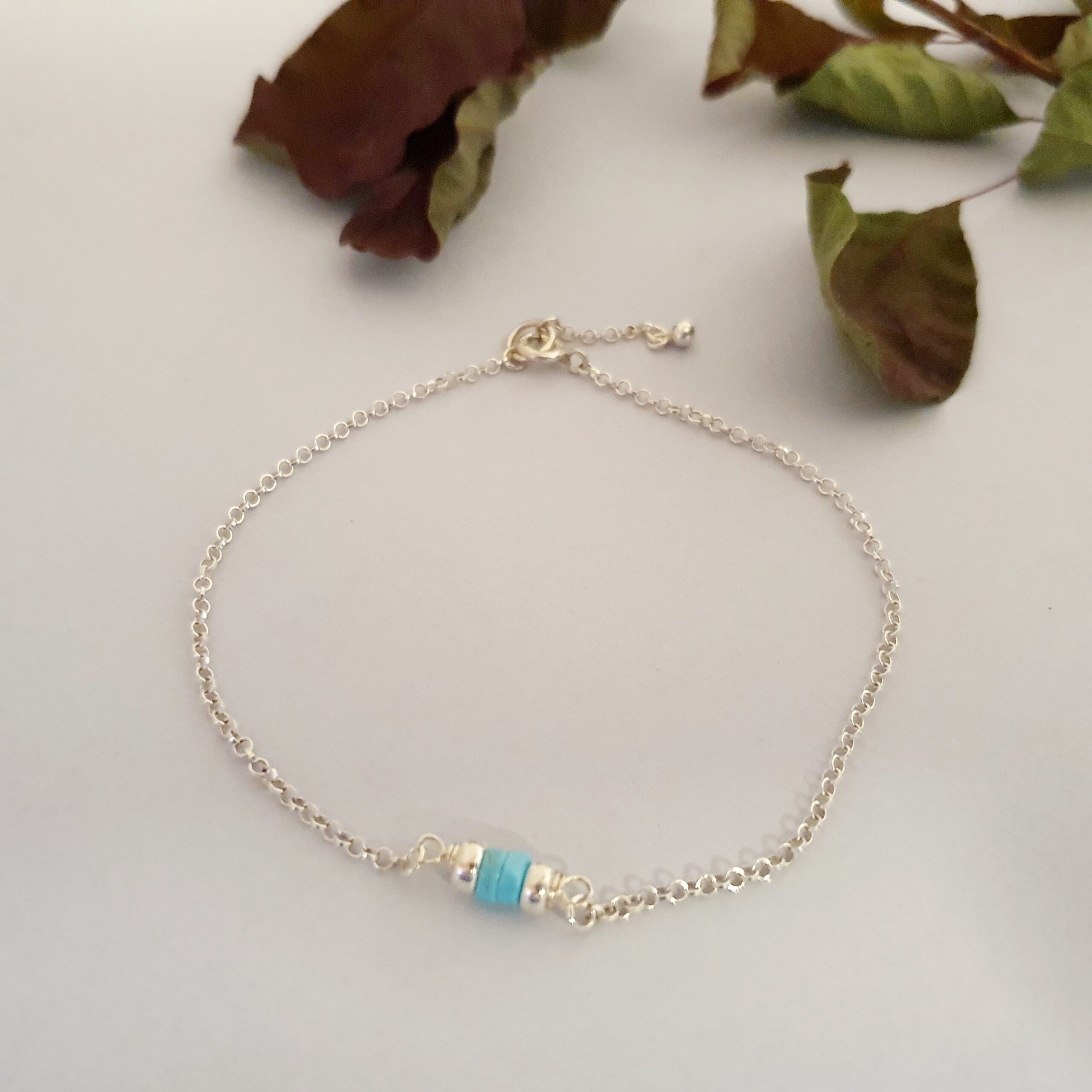 Srebrna bransoletka 925 z turkusem i zawieszką kuleczką - obrazek 5