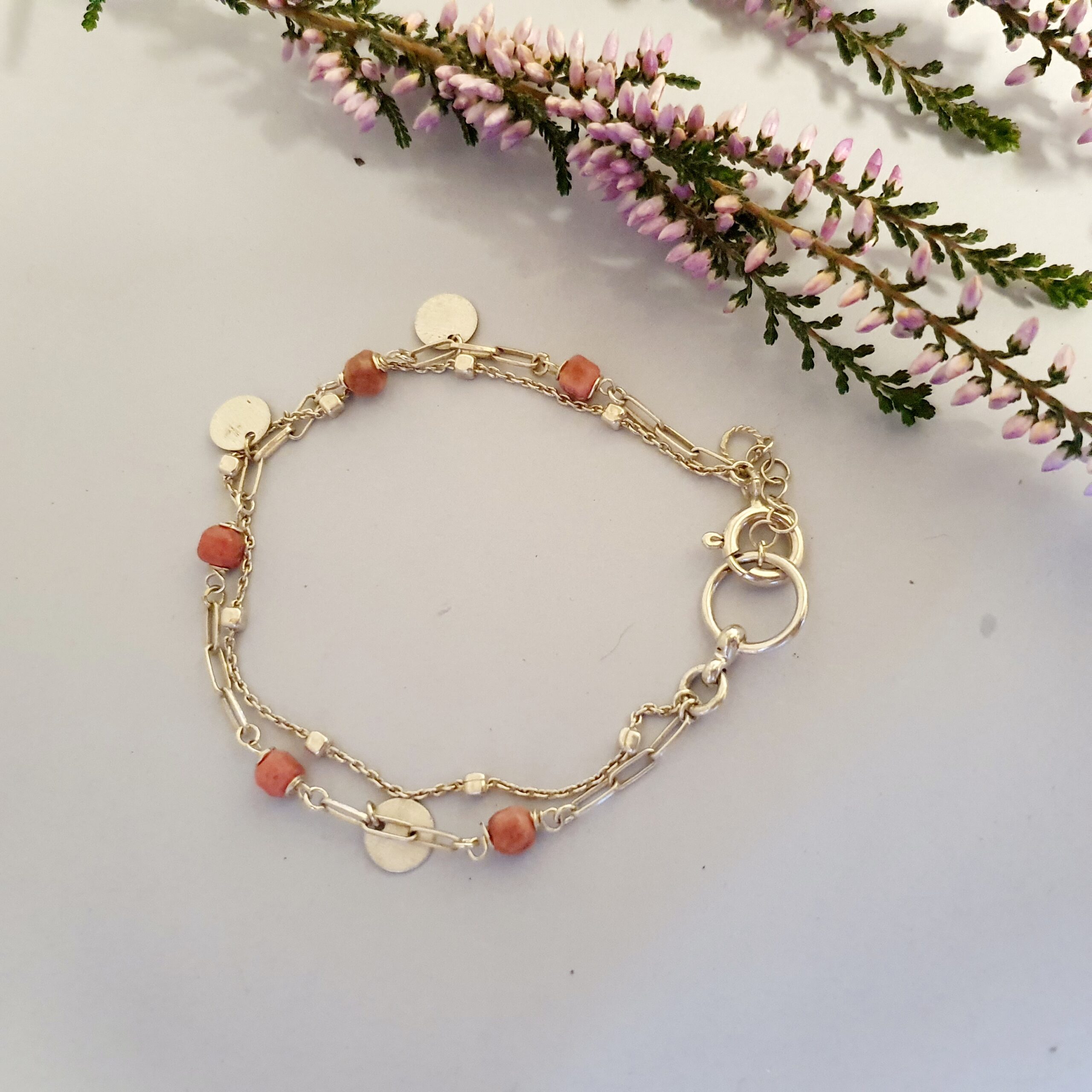 Warstwowa srebrna bransoletka 925 z rodochrozytem i monetami - Image 4