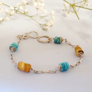 Srebrna bransoletka 925 z bursztynem i turkusem