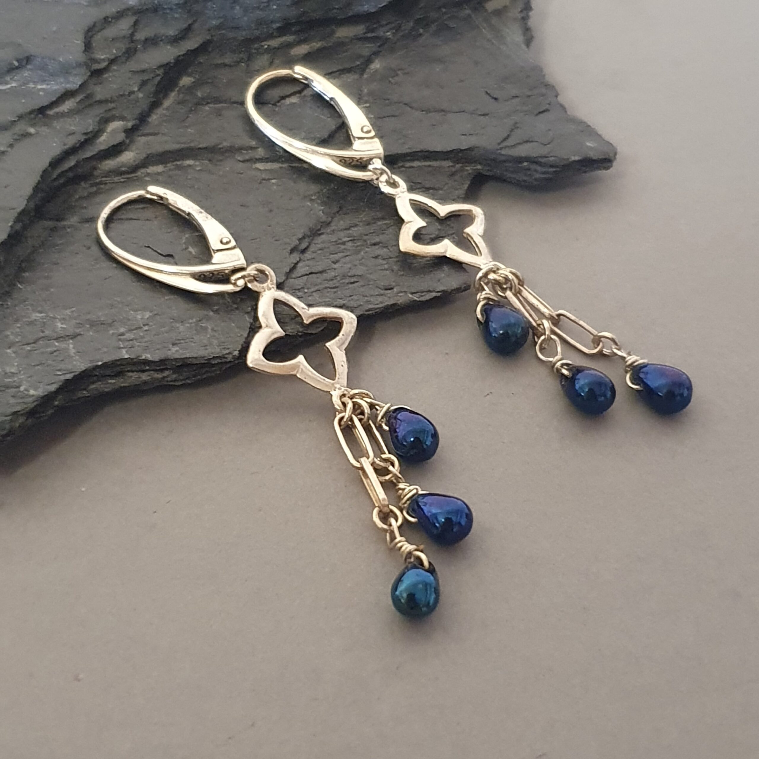 Boho kolczyki srebrne 925 z perłami słodkowodnymi - obrazek 2