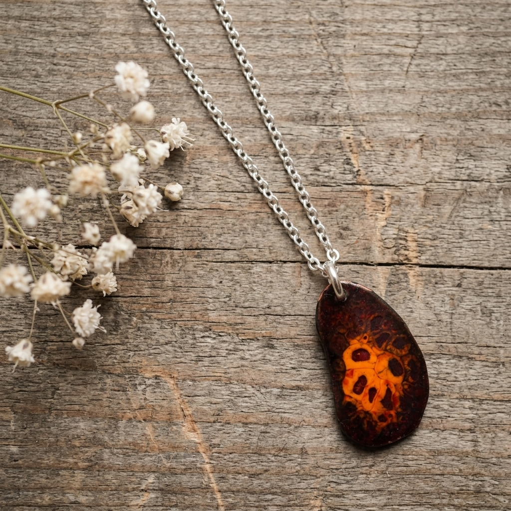 Artystyczny naszyjnik z emaliowanej miedzi – unikatowa zawieszka handmade - obrazek 3