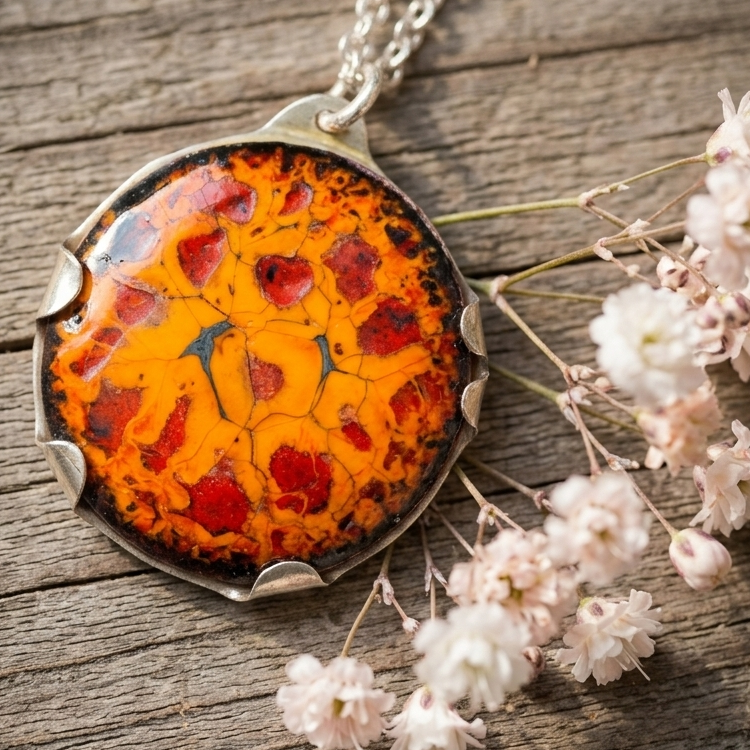 Naszyjnik z emaliowanym wisiorkiem w srebrze 925 – artystyczny pendant handmade - obrazek 2