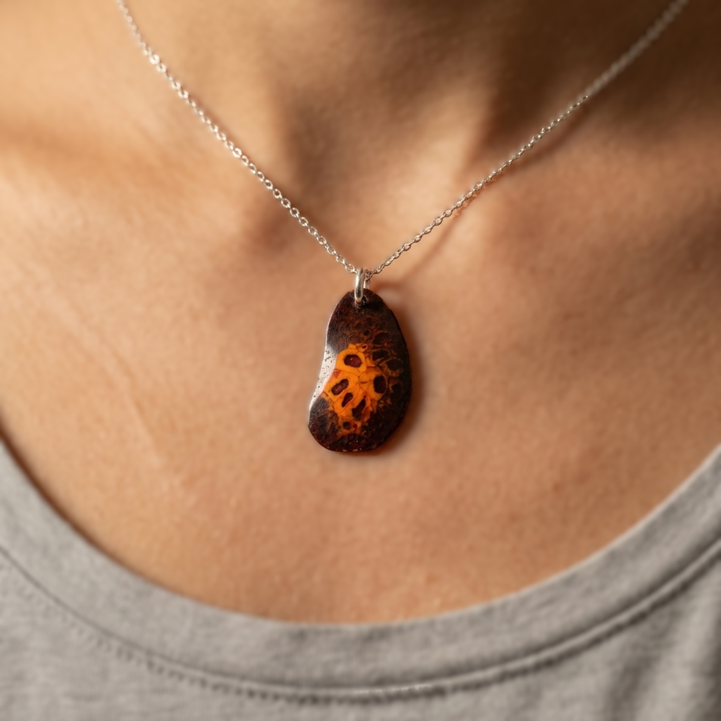 Artystyczny naszyjnik z emaliowanej miedzi – unikatowa zawieszka handmade - obrazek 4