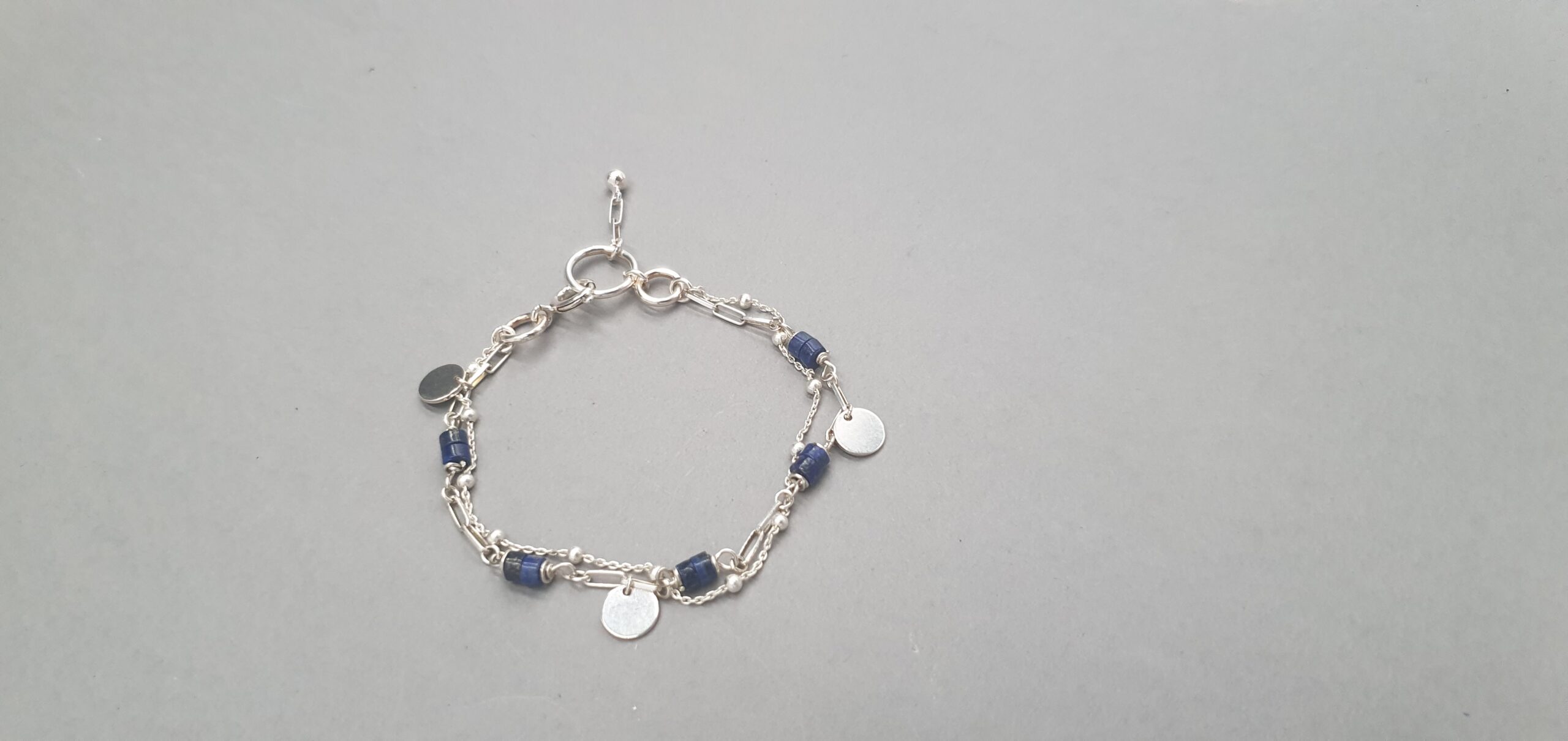 Warstwowa bransoletka z lapisem lazuli ze srebra 925, naturalny lapis lazuli, ręcznie wykonana biżuteria z niebieskim kamieniem - Image 4
