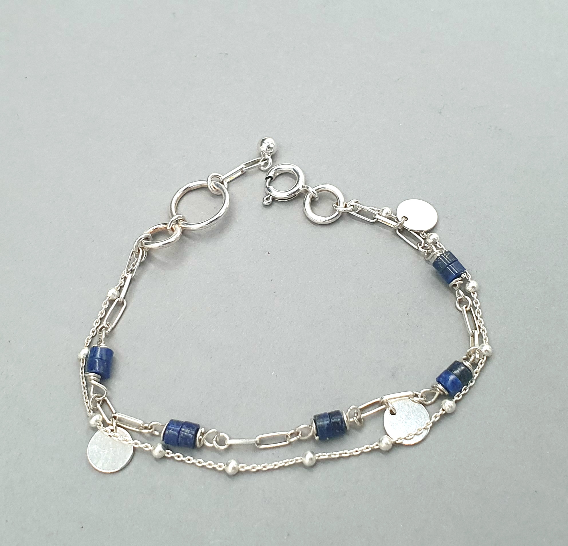 Warstwowa bransoletka z lapisem lazuli ze srebra 925, naturalny lapis lazuli, ręcznie wykonana biżuteria z niebieskim kamieniem - Image 2